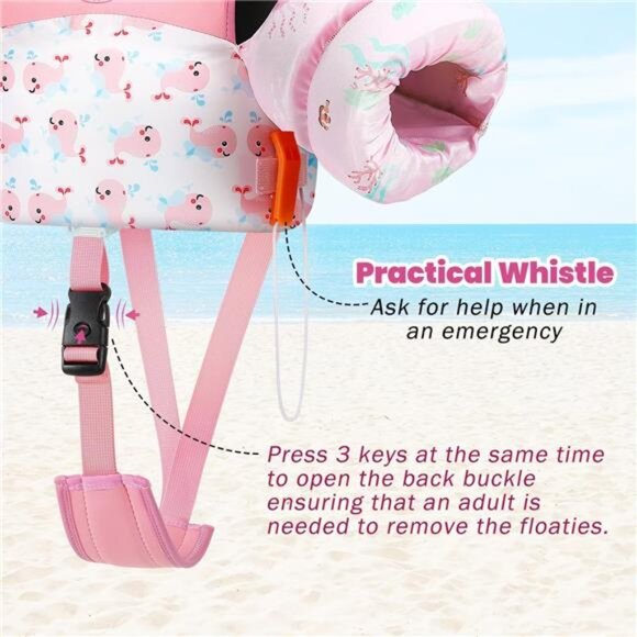 Girls Toddler Swim Vest, Toddler Floaties Fit 13-30 Lbs., Puddle Jumper for Kids - Picture 4 of 6